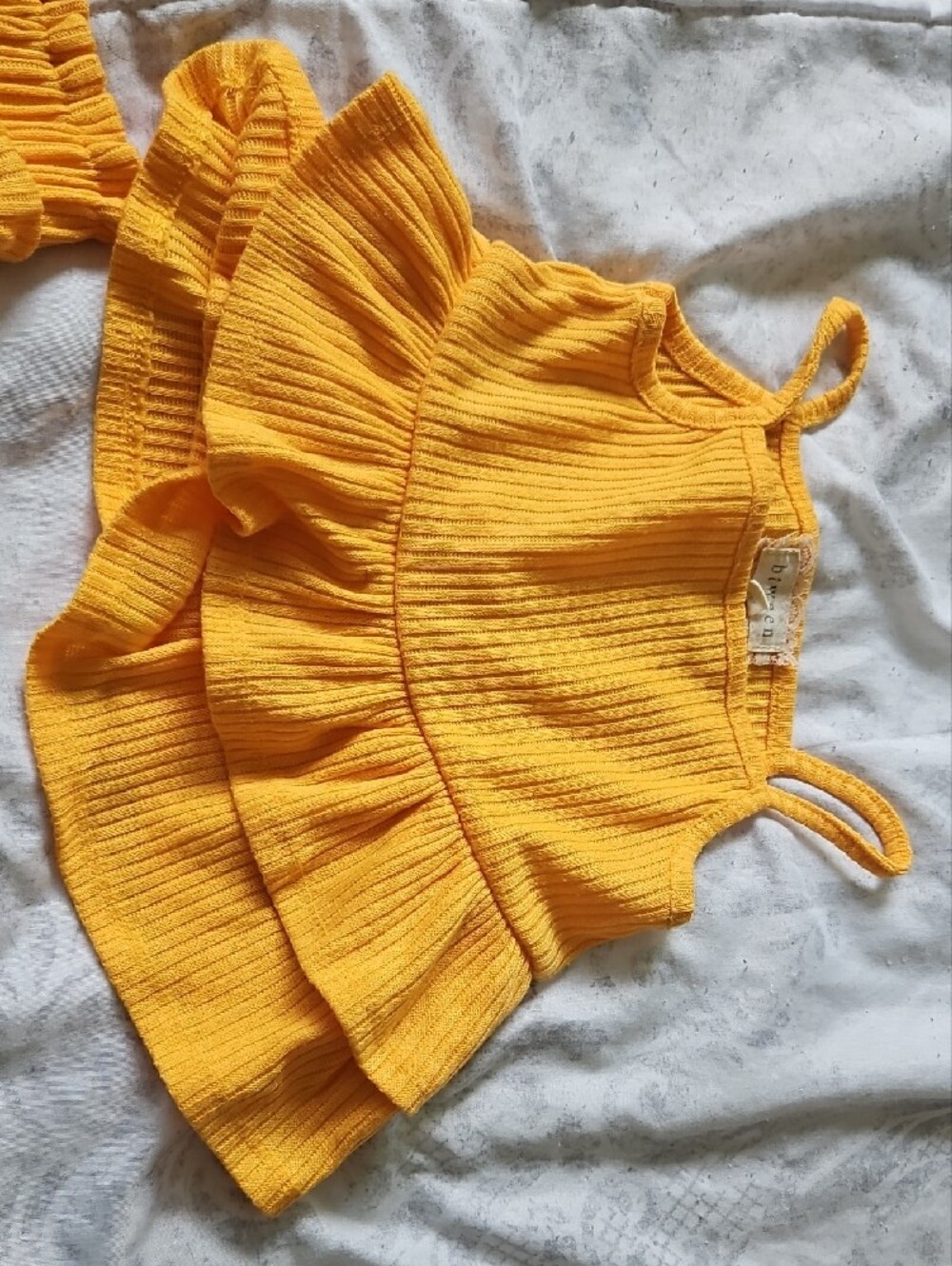 btween Yellow Ribbed Ruffle Tank & Shorts Set - Picture 3 of 7